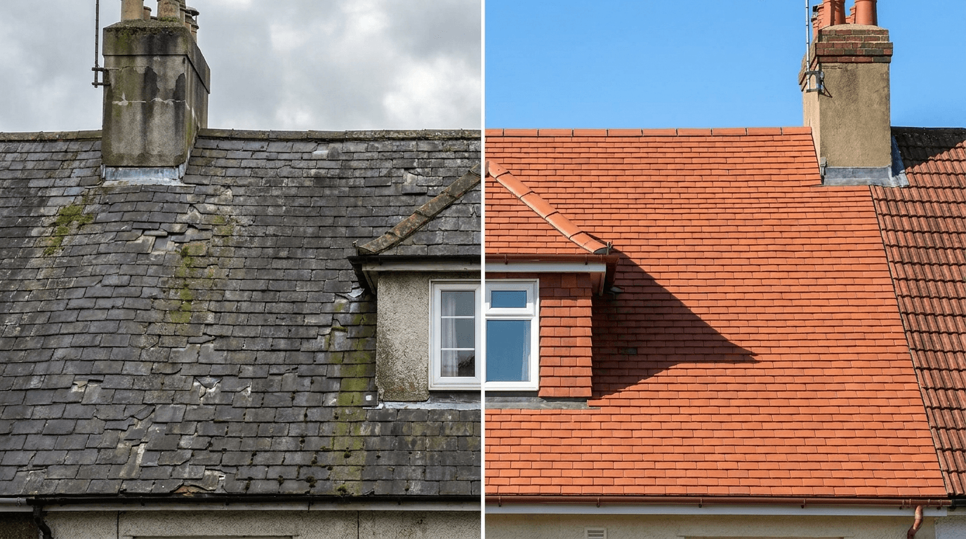 Before and after roofing transformation in West Sussex